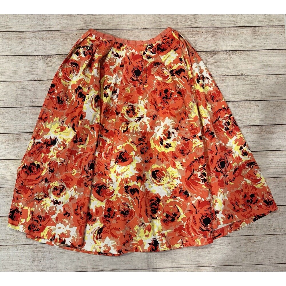 Ideology Pleated Peach Floral Midi Cotton Blend Skirt Women's Size 0